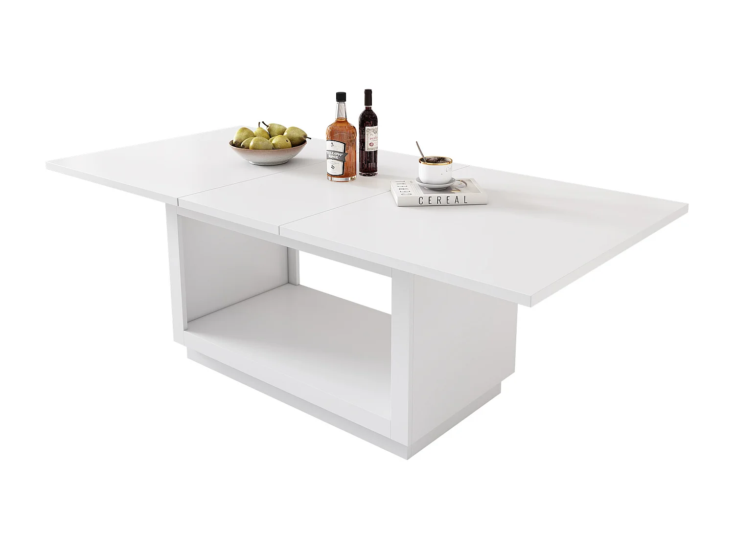 Table à manger rectangulaire blanc - Table à manger avec rangement - plateau extensible - pour salle à manger et salon