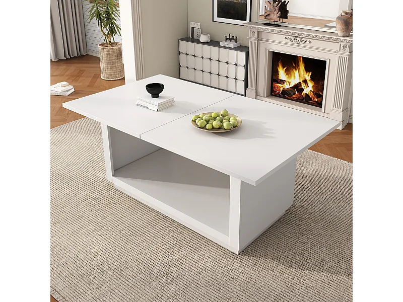 Mesa de comedor rectangular blanco - Mesa de comedor con almacenaje - tablero extensible - para comedor y salón