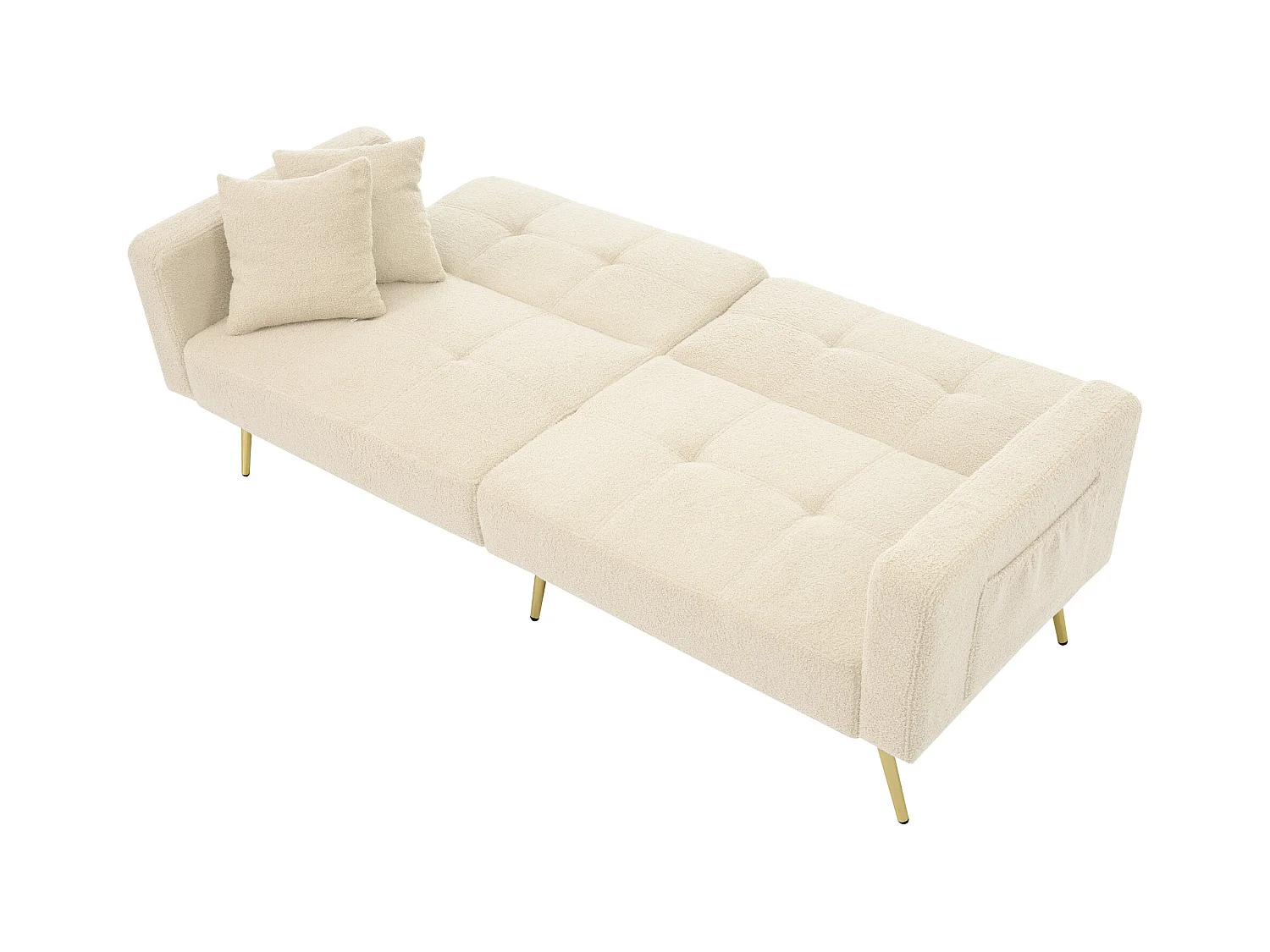 Sofá relax beige - Sofá con cojines y bolsillos de almacenamiento - patas doradas - para sala de estar y dormitorio