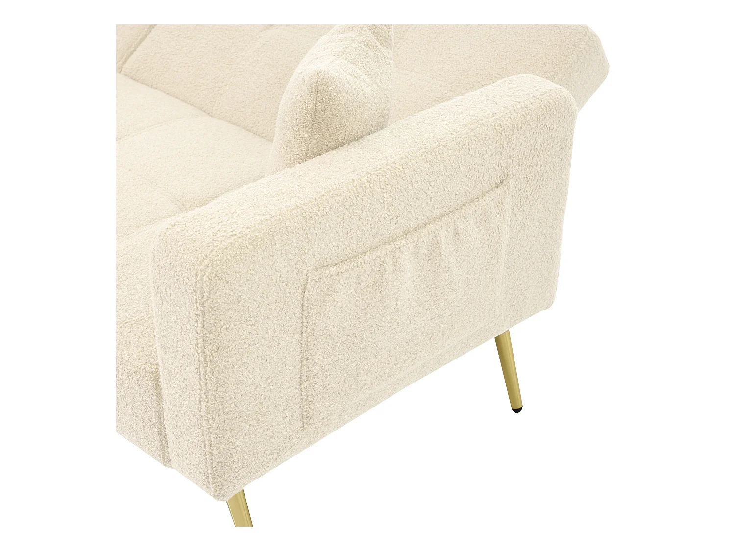 Sofá relax beige - Sofá con cojines y bolsillos de almacenamiento - patas doradas - para sala de estar y dormitorio