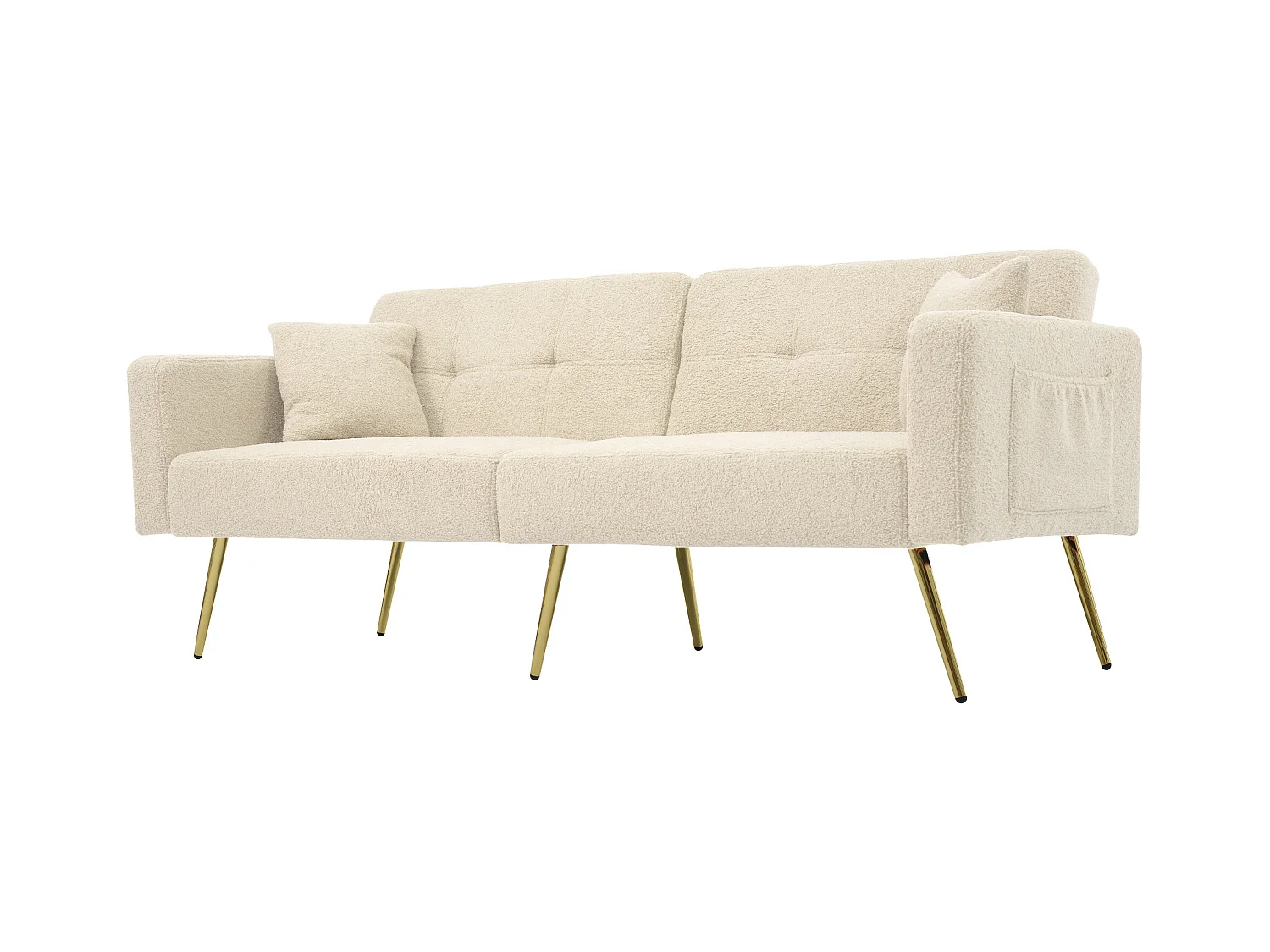 Sofá relax beige - Sofá con cojines y bolsillos de almacenamiento - patas doradas - para sala de estar y dormitorio