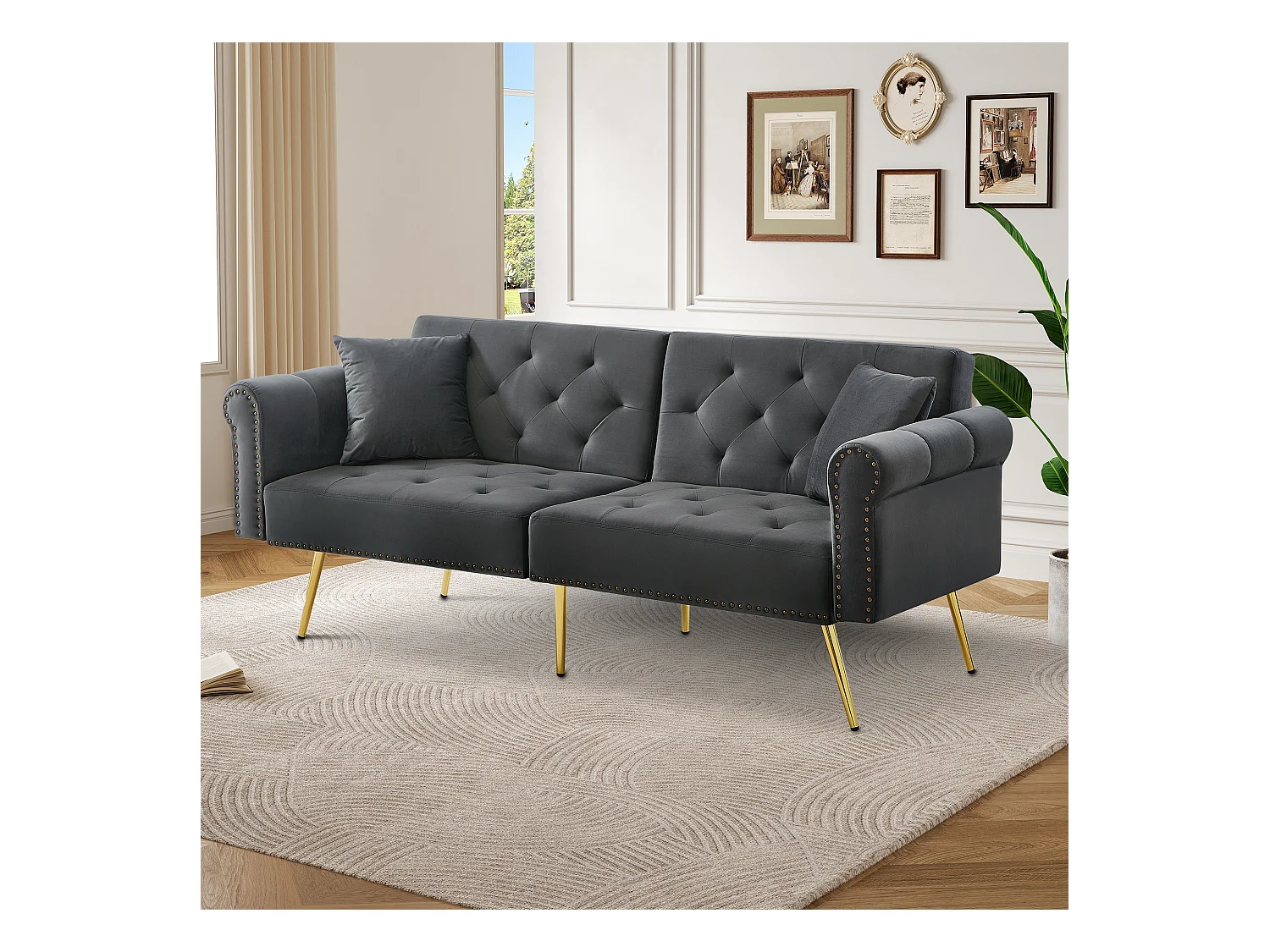 Divano relax grigio - Divano con schienale e braccioli regolabili - 6 gambe in metallo - per soggiorno e camera da letto