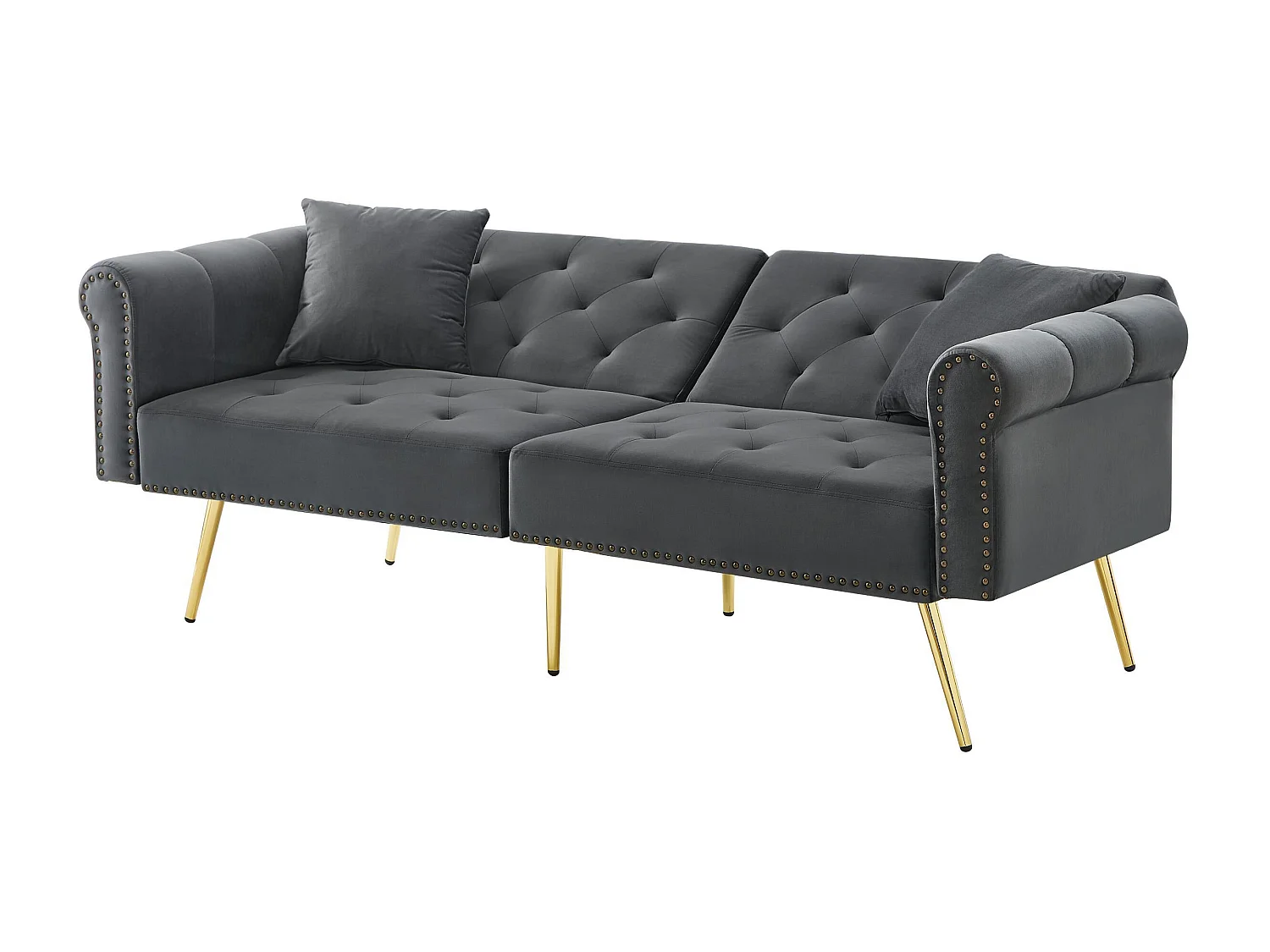 Canape 2 places gris - Canapé avec dossier réglable et accoudoirs - 6 pieds en métal - pour salon et chambre