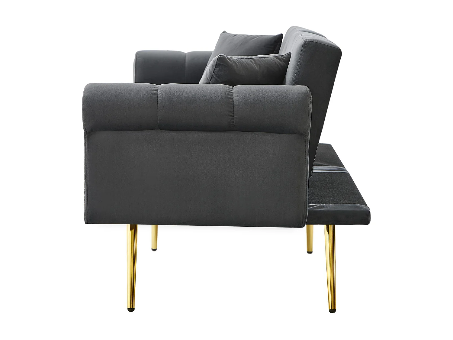 Canape 2 places gris - Canapé avec dossier réglable et accoudoirs - 6 pieds en métal - pour salon et chambre