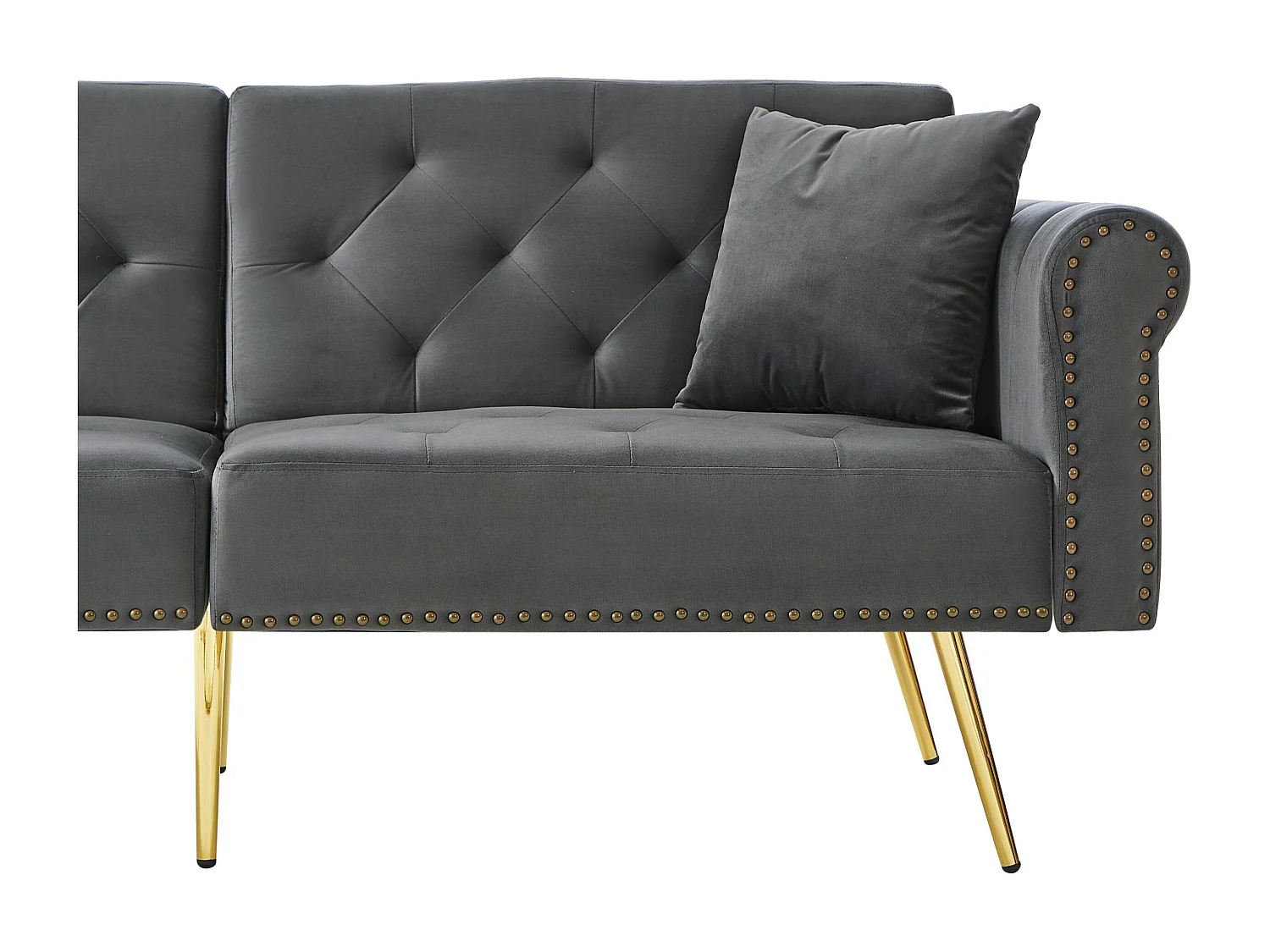 Canape 2 places gris - Canapé avec dossier réglable et accoudoirs - 6 pieds en métal - pour salon et chambre