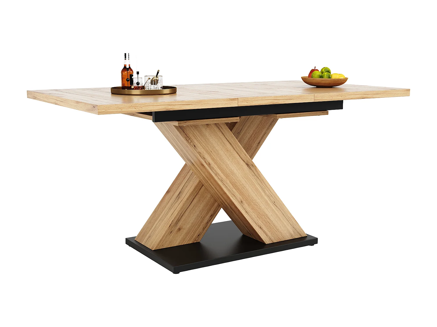 Table à manger rectangulaire - Table à manger avec pieds en X et plateau en bois - rétractable - pour cuisine et salon