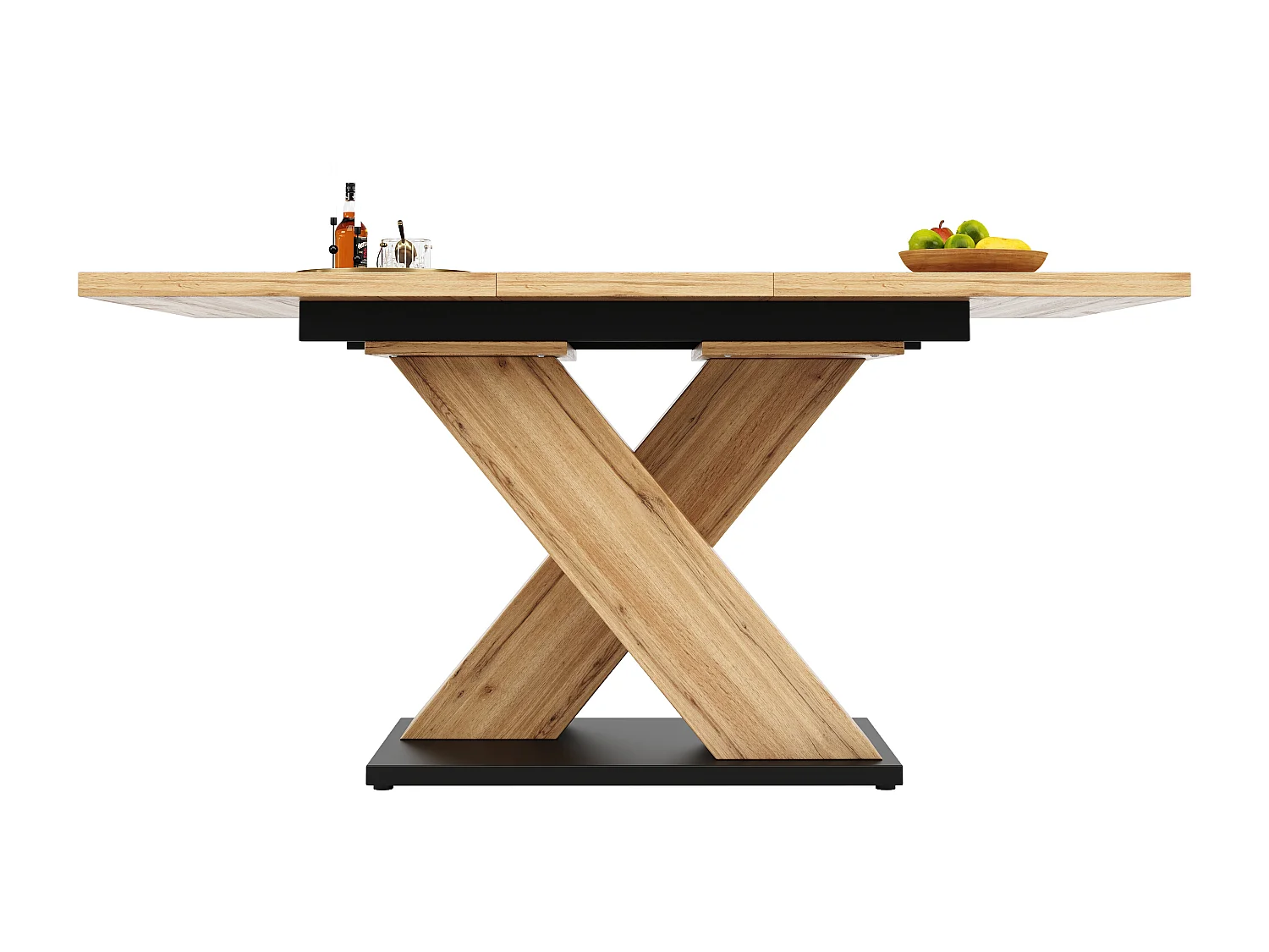 Table à manger rectangulaire - Table à manger avec pieds en X et plateau en bois - rétractable - pour cuisine et salon