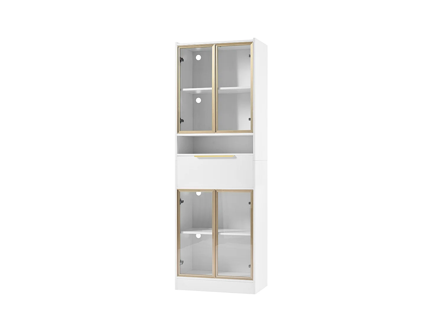 Vitrine blanche - Vitrine avec 4 portes vitrées et 1 tiroir - éclairage LED et Bluetooth - pour salon et chambre