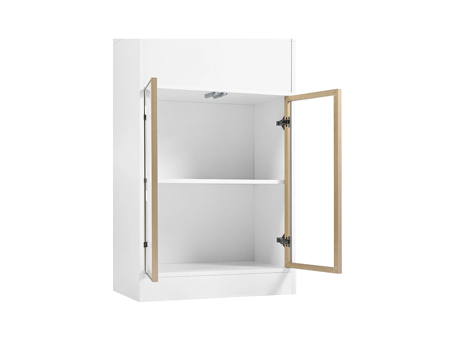 Vitrine blanche - Vitrine avec 4 portes vitrées et 1 tiroir - éclairage LED et Bluetooth - pour salon et chambre