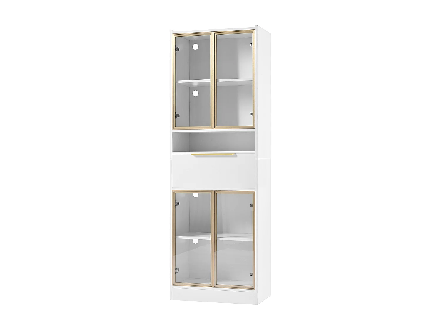 Vitrine blanche - Vitrine avec 4 portes vitrées et 1 tiroir - éclairage LED et Bluetooth - pour salon et chambre