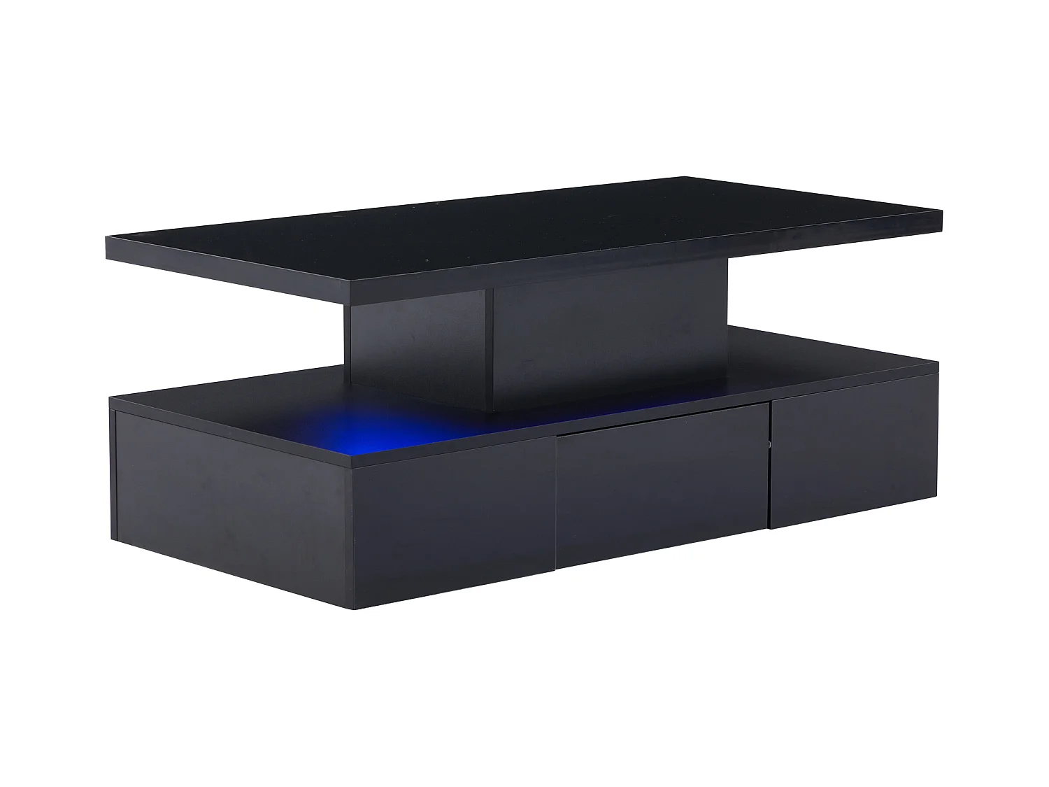 Table basse rectangulaire noire - Table basse avec éclairage LED et 1 tiroir - étagère d'exposition ouverte - pour salon