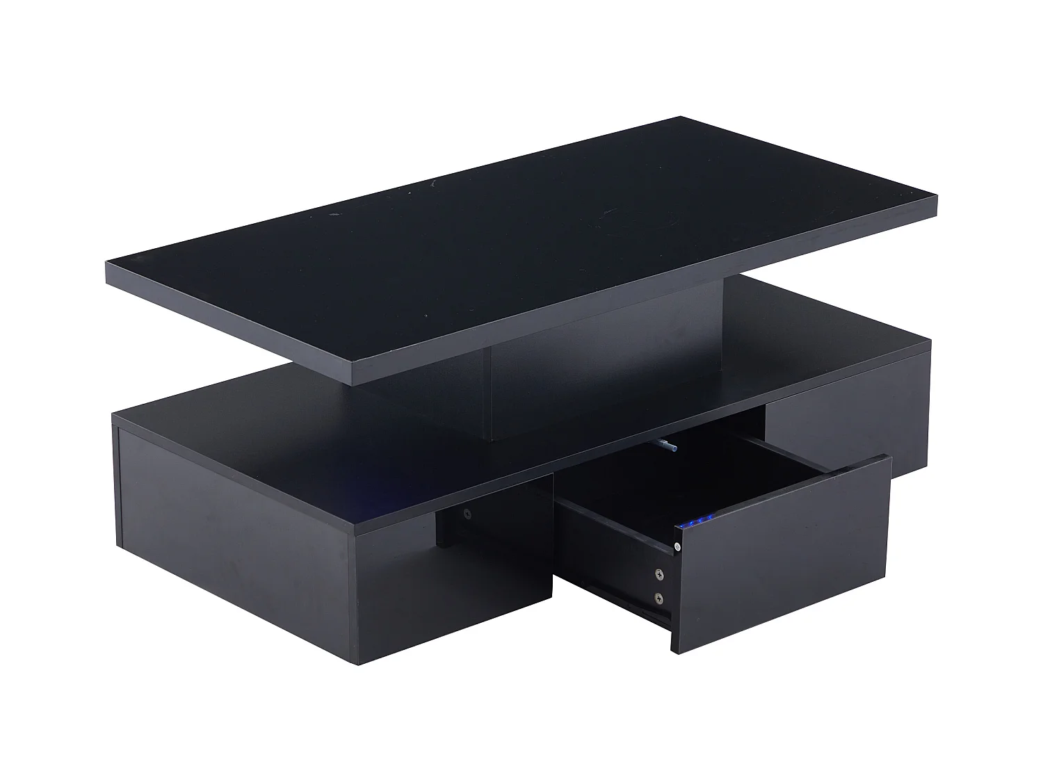 Table basse rectangulaire noire - Table basse avec éclairage LED et 1 tiroir - étagère d'exposition ouverte - pour salon