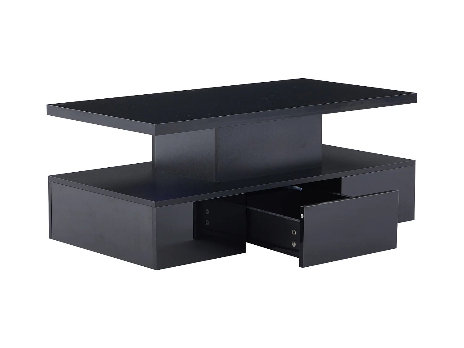 Table basse rectangulaire noire - Table basse avec éclairage LED et 1 tiroir - étagère d'exposition ouverte - pour salon