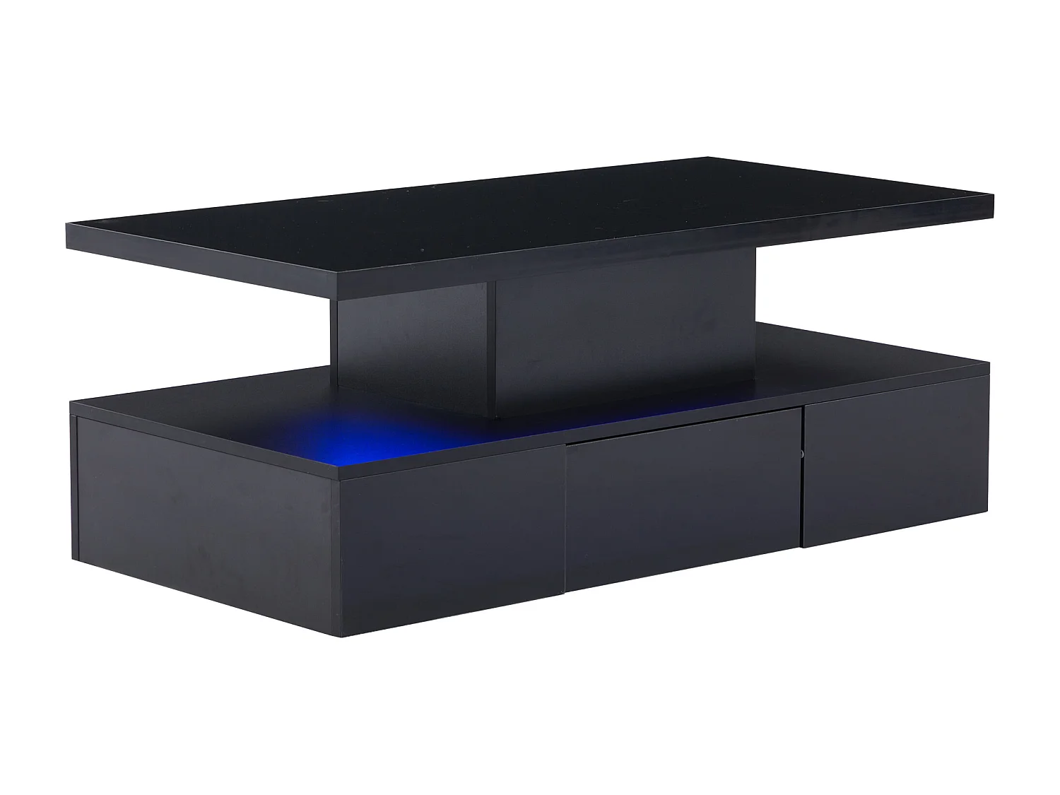 Zwarte rechthoekige salontafel - salontafel met ledverlichting en 1 lade - open displayplank - voor woonkamer