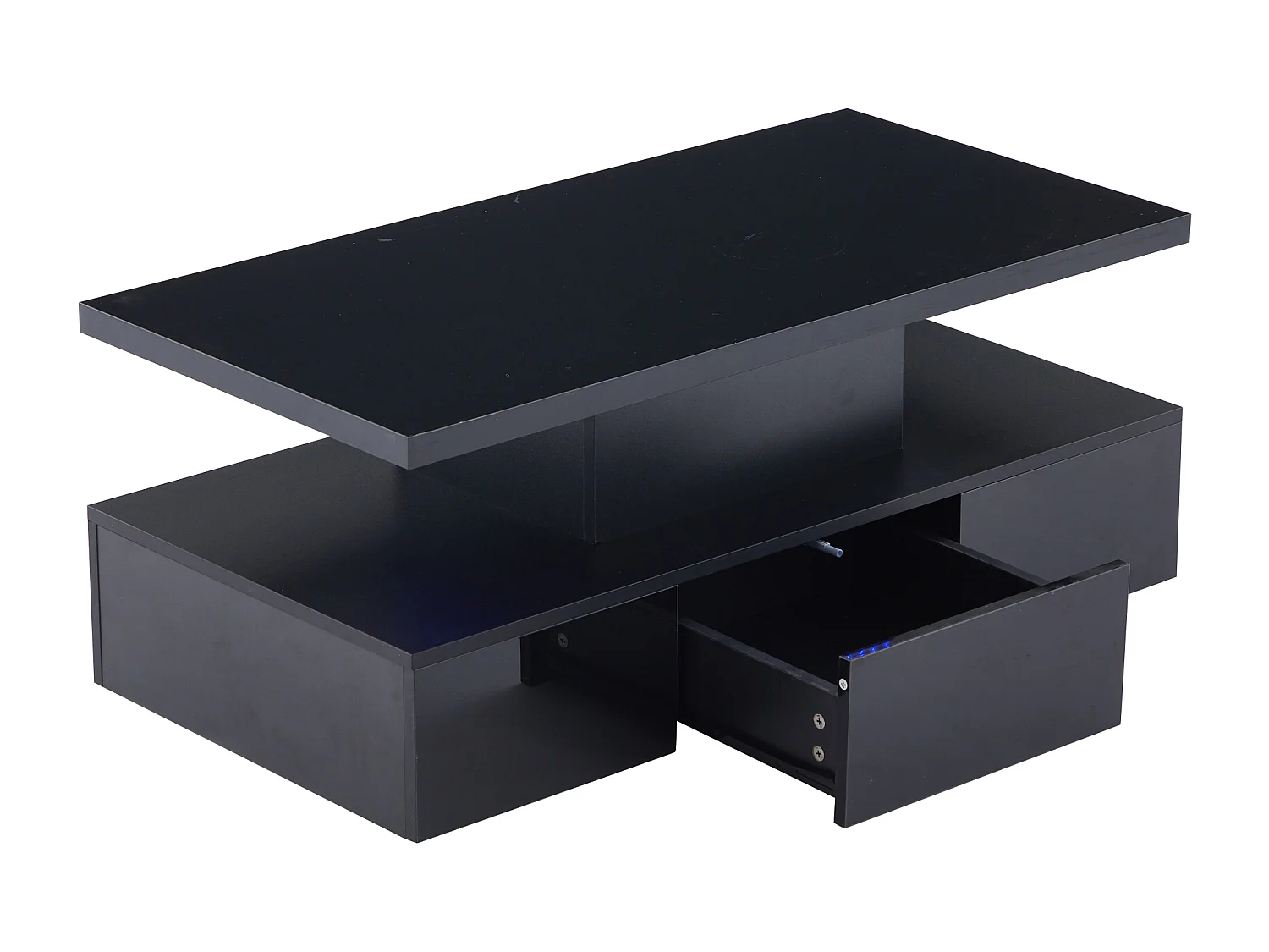 Zwarte rechthoekige salontafel - salontafel met ledverlichting en 1 lade - open displayplank - voor woonkamer