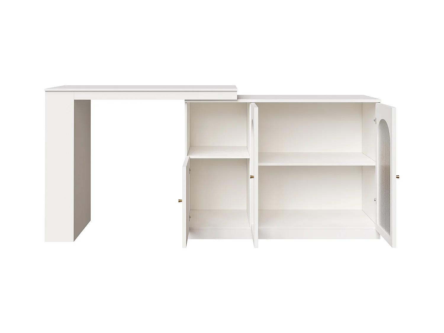 Meuble de bar rotatif - 200 x 40 x 103 cm - avec 3 portes et 4 rangements ouverts - porte vitrée - blanc