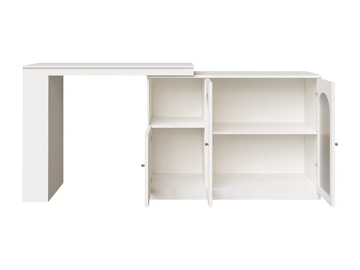 Meuble de bar rotatif - 200 x 40 x 103 cm - avec 3 portes et 4 rangements ouverts - porte vitrée - blanc