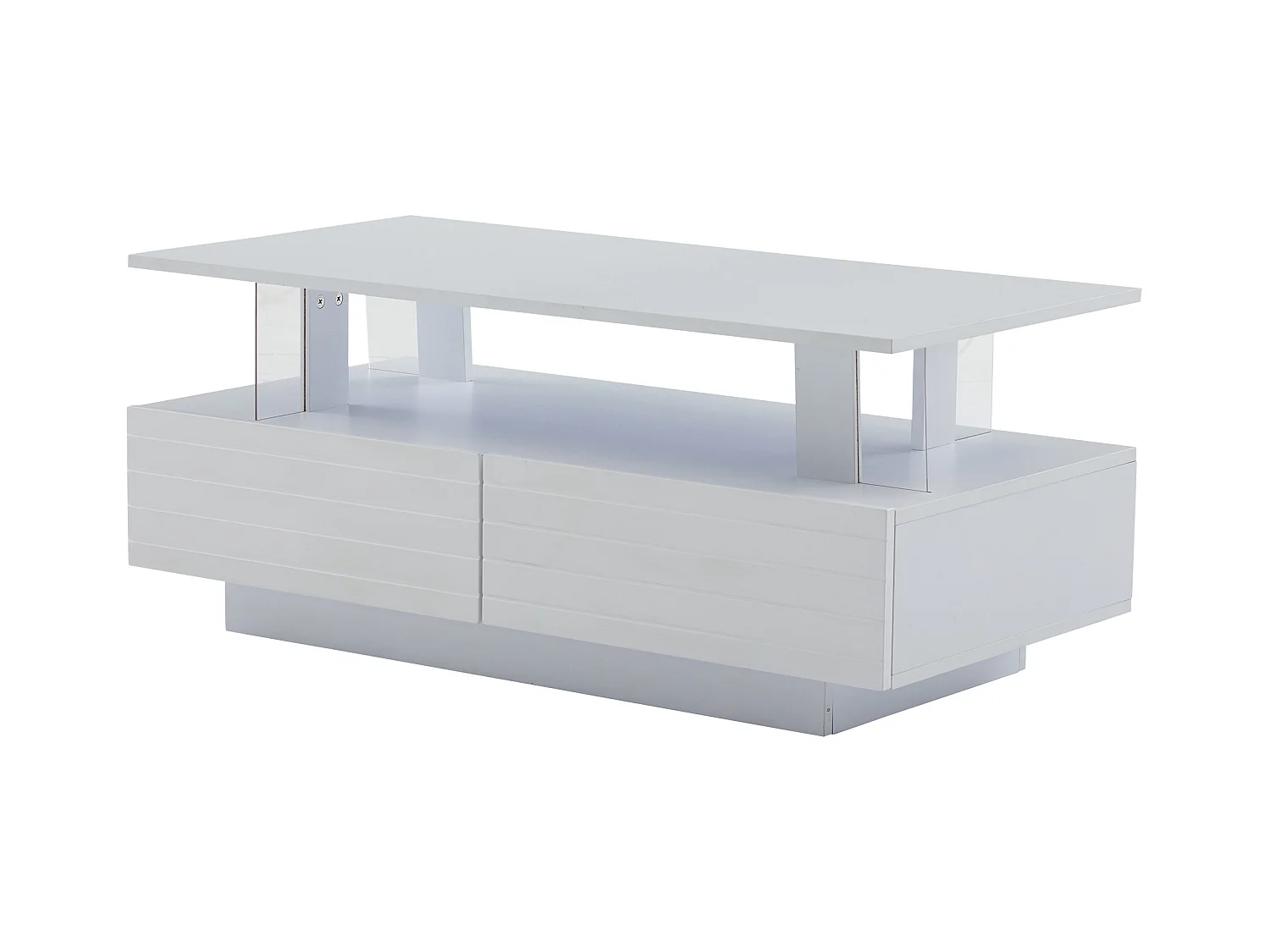 Witte rechthoekige salontafel - Salontafel met 2 lades en LED-verlichting - voor de woonkamer