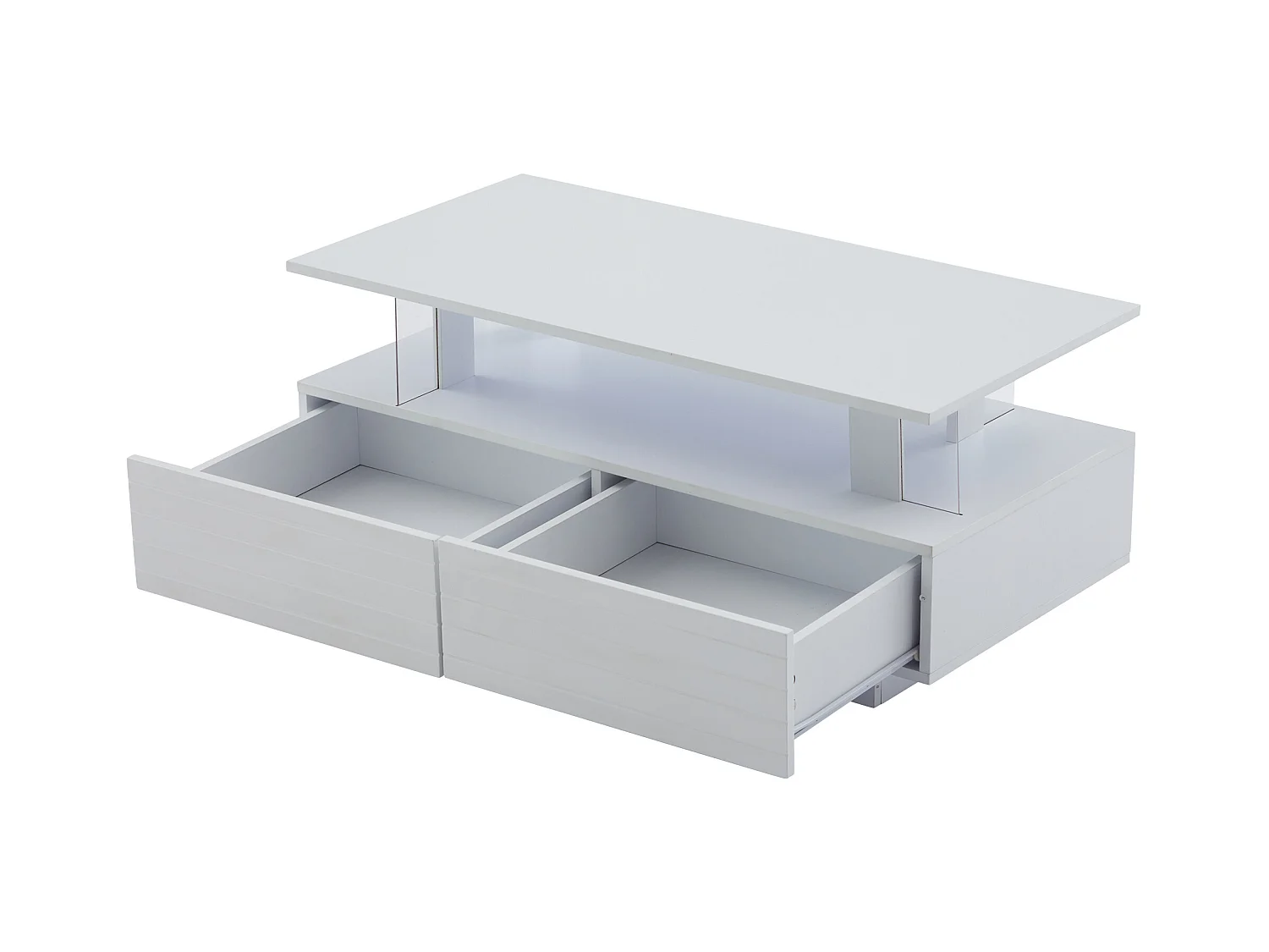 Witte rechthoekige salontafel - Salontafel met 2 lades en LED-verlichting - voor de woonkamer