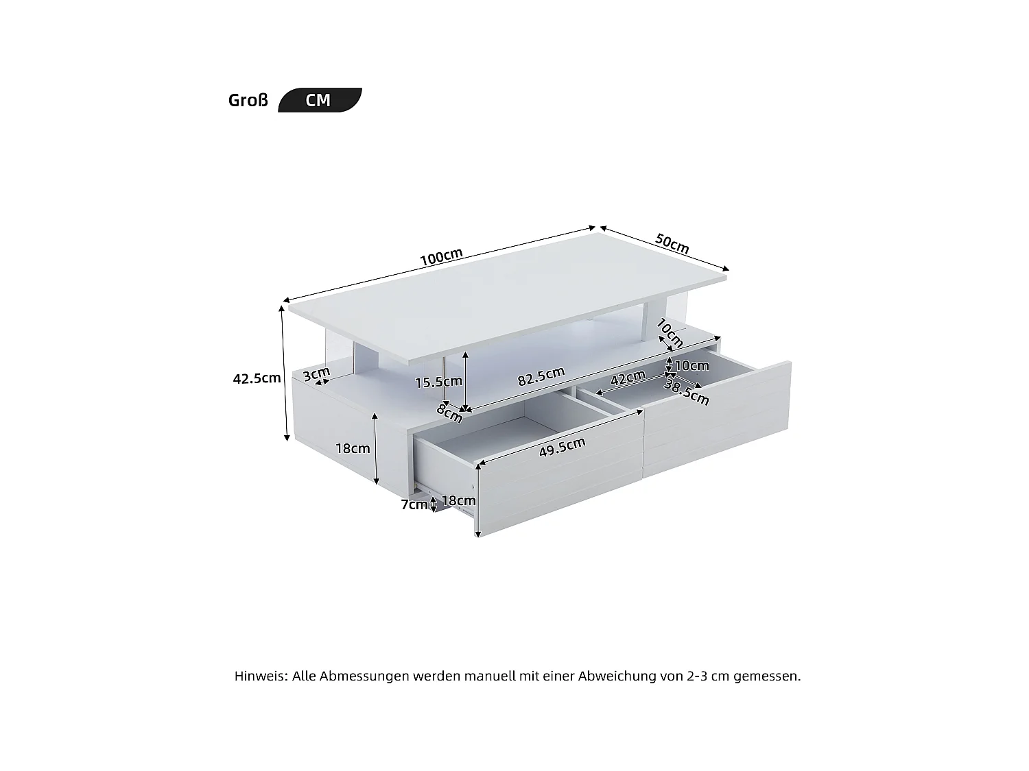 Witte rechthoekige salontafel - Salontafel met 2 lades en LED-verlichting - voor de woonkamer