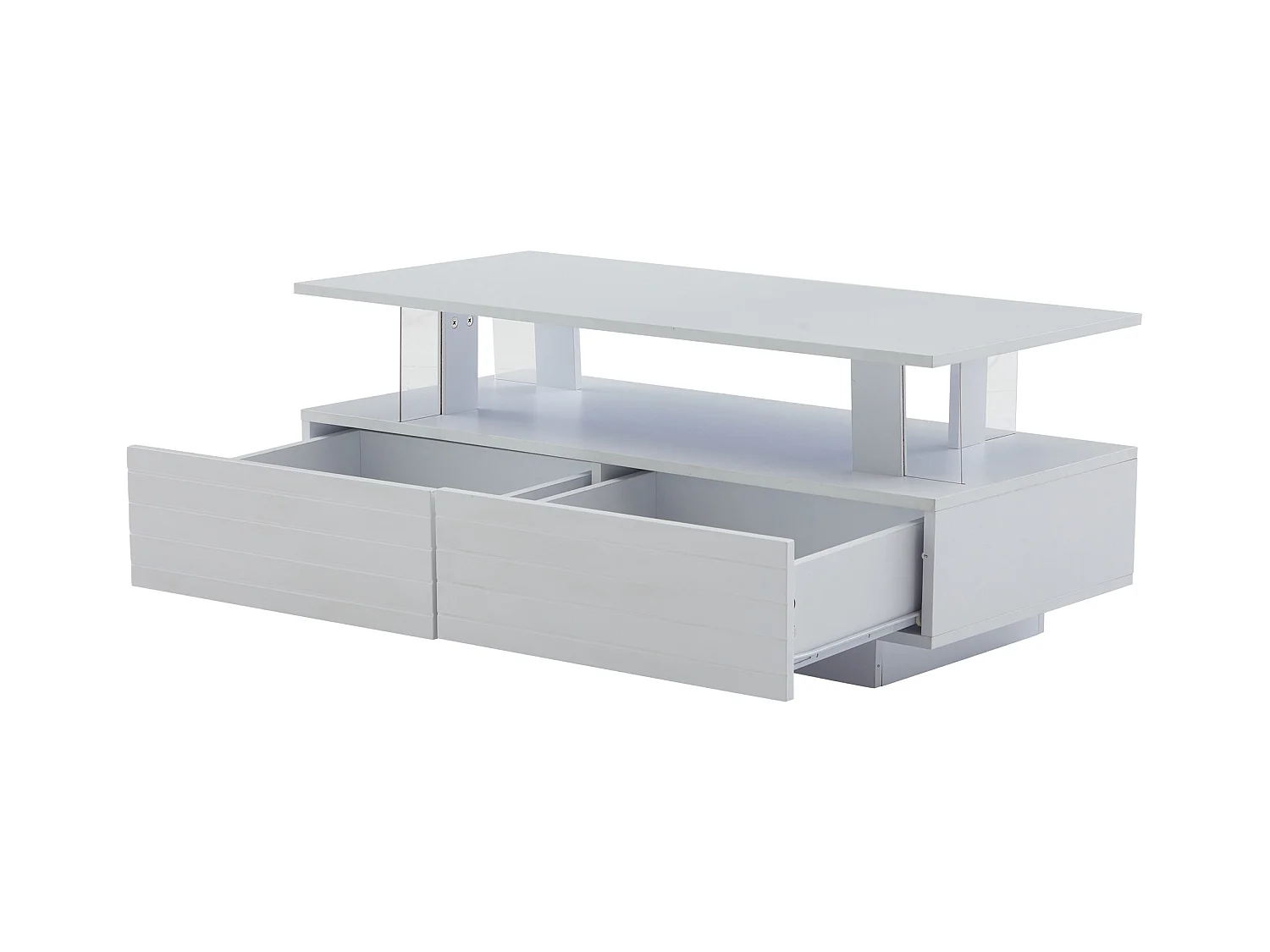 Witte rechthoekige salontafel - Salontafel met 2 lades en LED-verlichting - voor de woonkamer