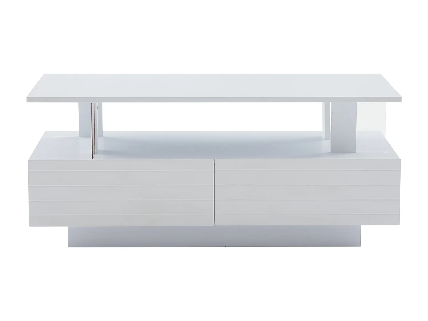 Table basse rectangulaire blanc - Table basse avec 2 tiroirs et lumières LED - pour le salon