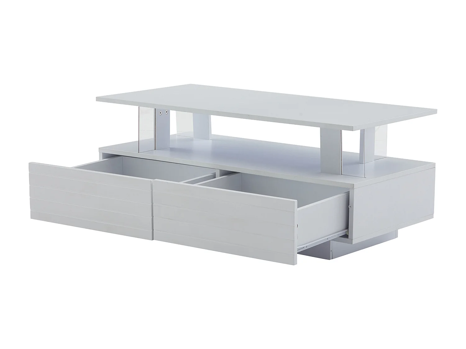 Table basse rectangulaire blanc - Table basse avec 2 tiroirs et lumières LED - pour le salon