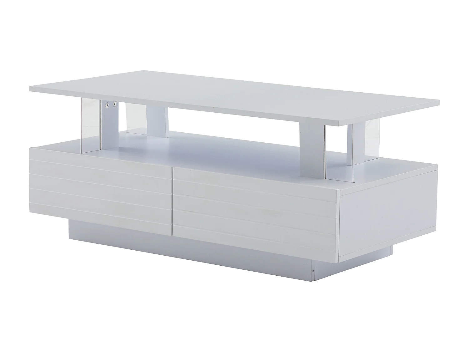 Table basse rectangulaire blanc - Table basse avec 2 tiroirs et lumières LED - pour le salon