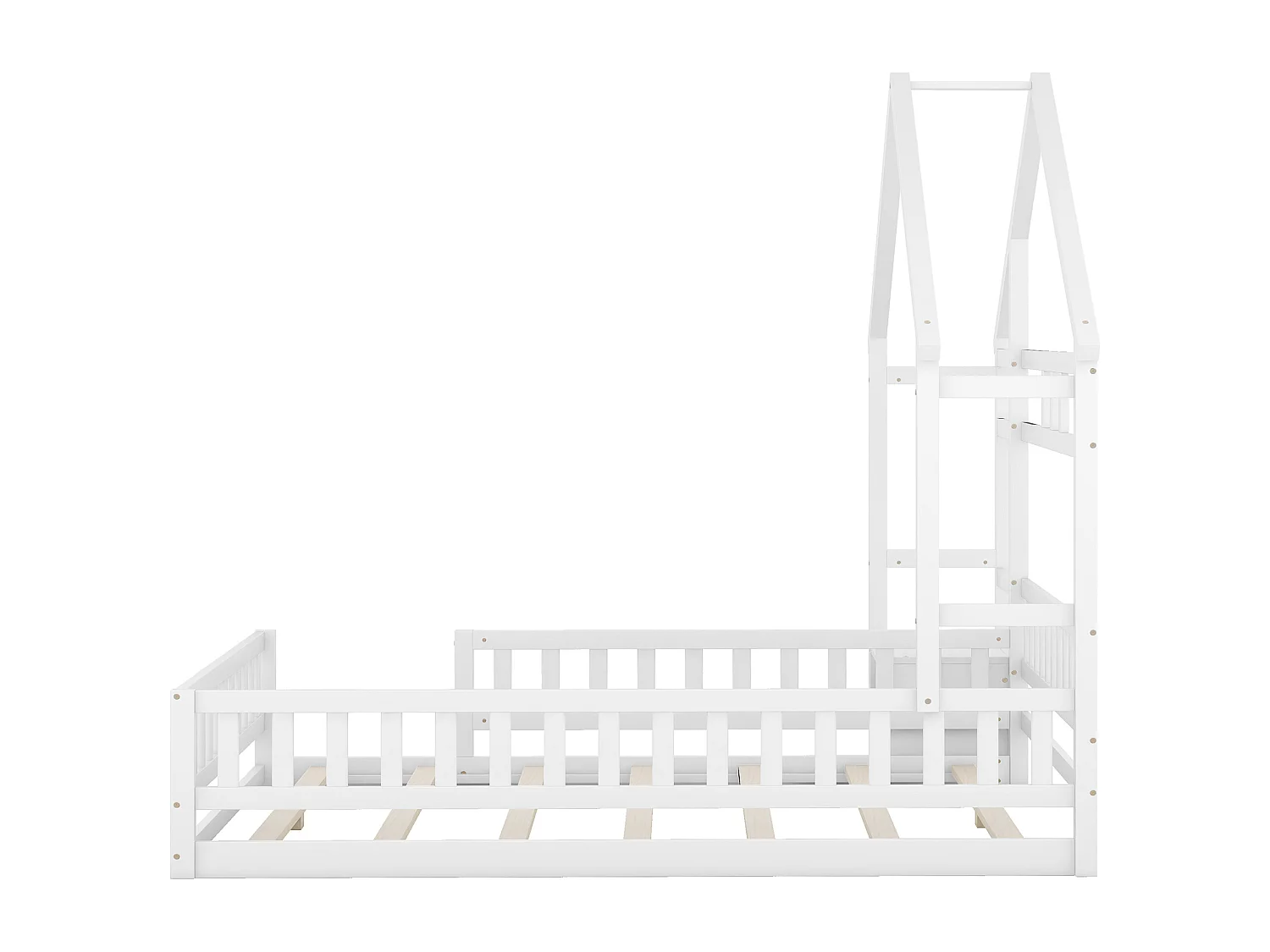 Cama de criança 140 x 190 cm - Cama de casal com grades e mesas de cabeceira - formato casa - branca