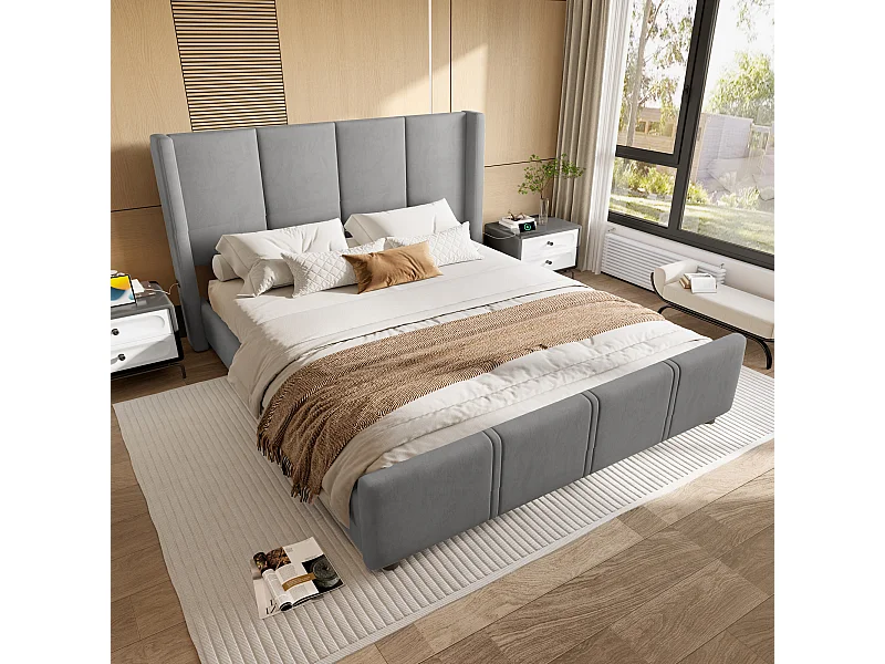 Letto per adulti 140 x 200 cm - Struttura letto con ricarica USB e testiera - grigio - senza materasso