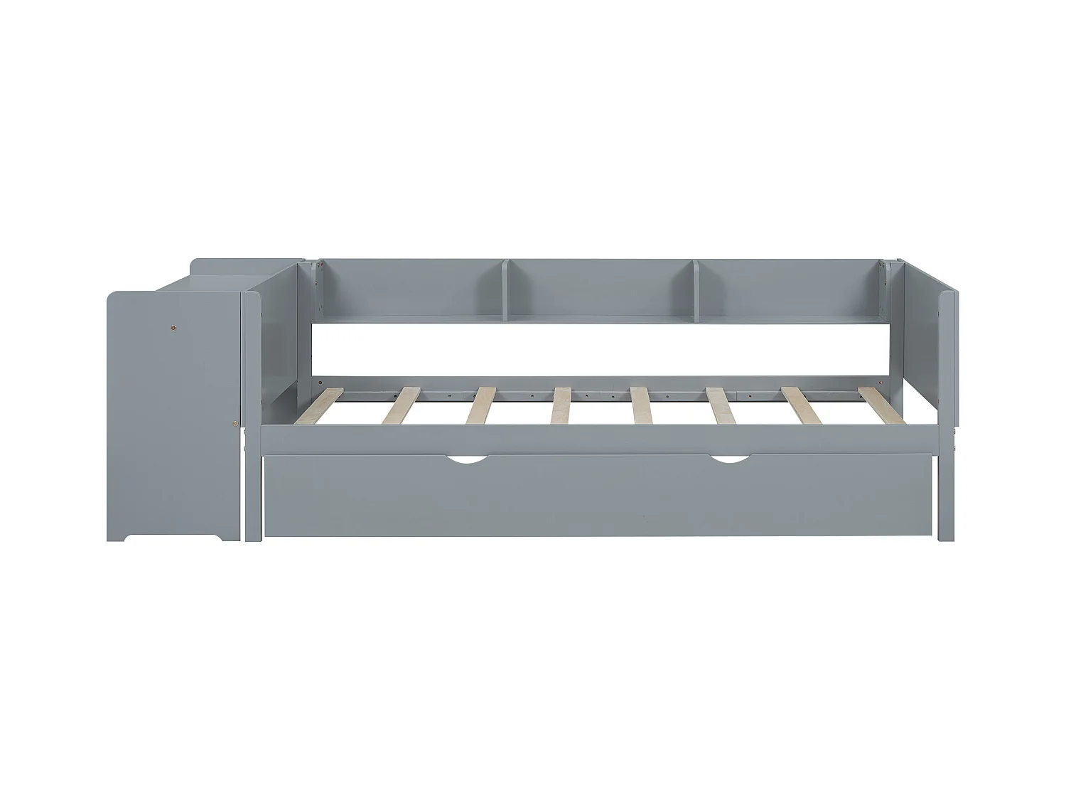 Lit gigogne 90x200 cm - Cadre de lit avec bureau et 3 étagères - rangements ouverts - bois gris