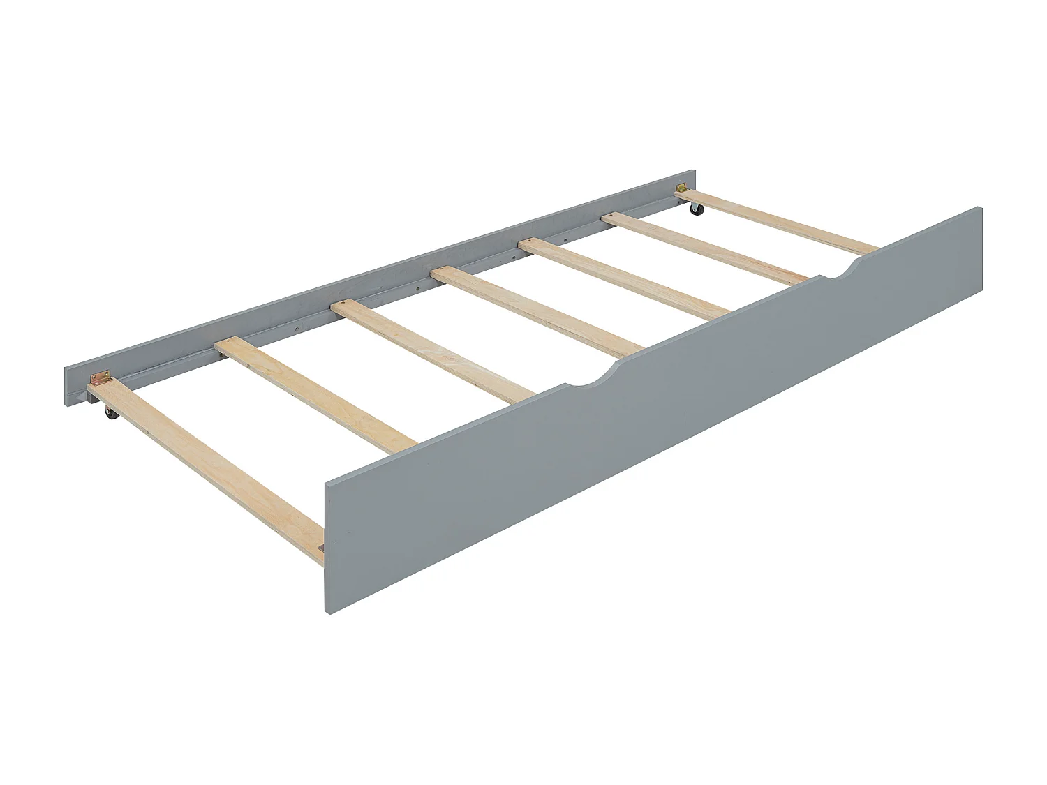 Lit gigogne 90x200 cm - Cadre de lit avec bureau et 3 étagères - rangements ouverts - bois gris