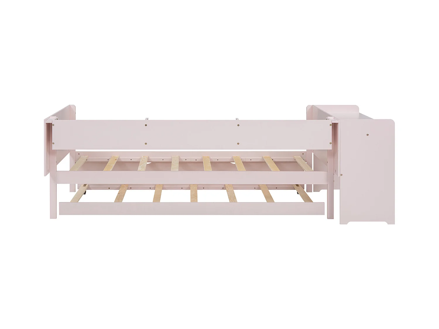 Łóżko wysuwane 90 x 200 cm – łóżko dziecięce z biurkiem i 3 półkami – otwarta przestrzeń do przechowywania – różowe Drewno