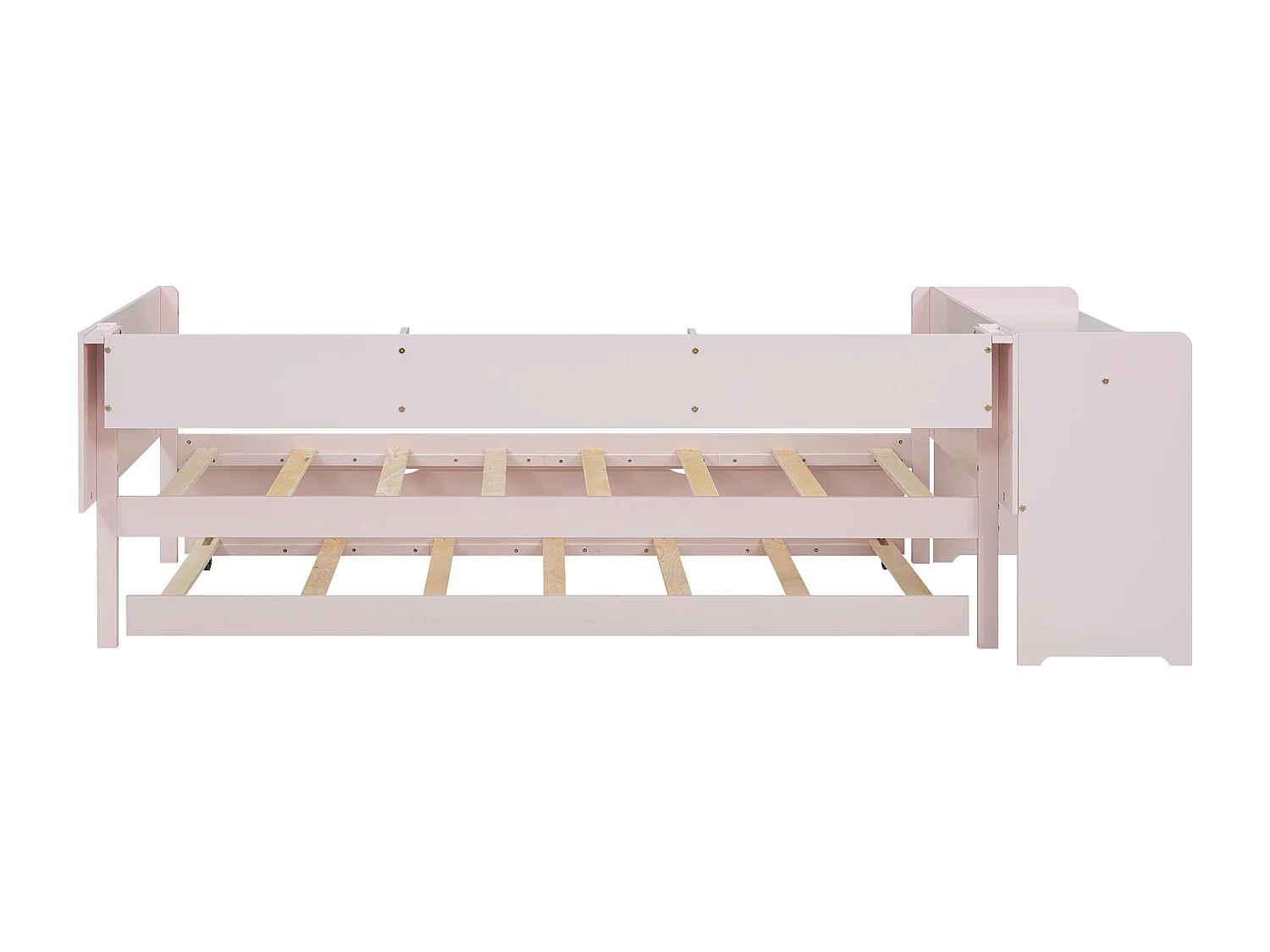 Łóżko wysuwane 90 x 200 cm – łóżko dziecięce z biurkiem i 3 półkami – otwarta przestrzeń do przechowywania – różowe Drewno