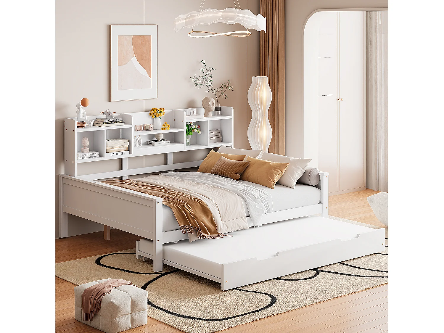 Ausziehbett 140x200 cm - Kinderbett mit Stauraum, Lattenrost - holz weiß - ohne matratze