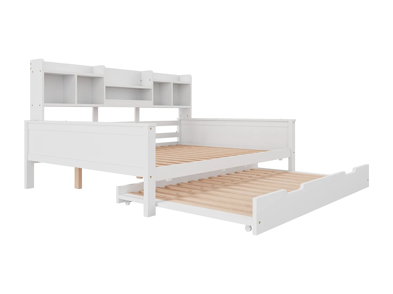 Ausziehbett 140x200 cm - Kinderbett mit Stauraum, Lattenrost - holz weiß - ohne matratze