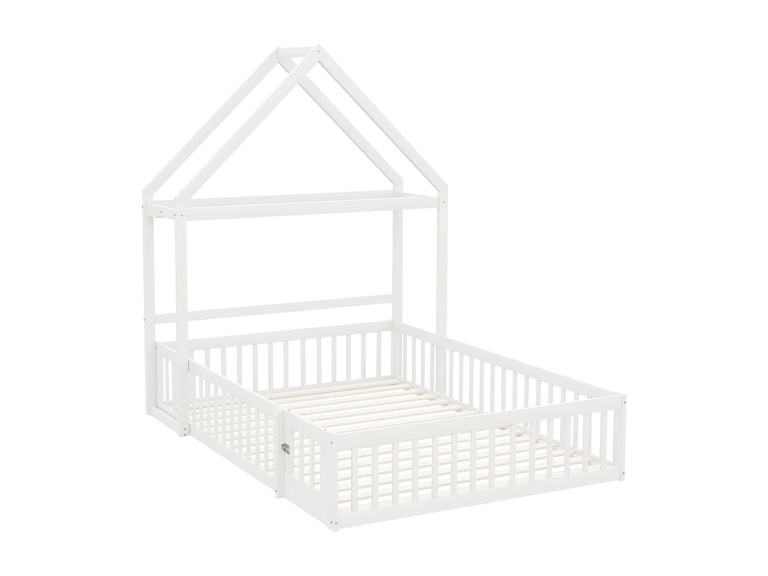 Kinderbed 140 x 200 cm - Tweepersoonsbed met opbergruimte en veiligheidsdeur - wit hout - zonder matras