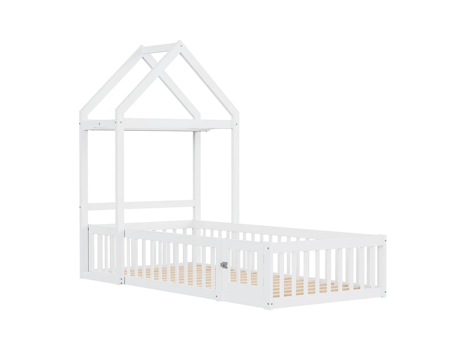 Lit enfant 90 x 200 cm - Cadre de lit avec rangement et porte de sécurité - bois blanc - sans matelas