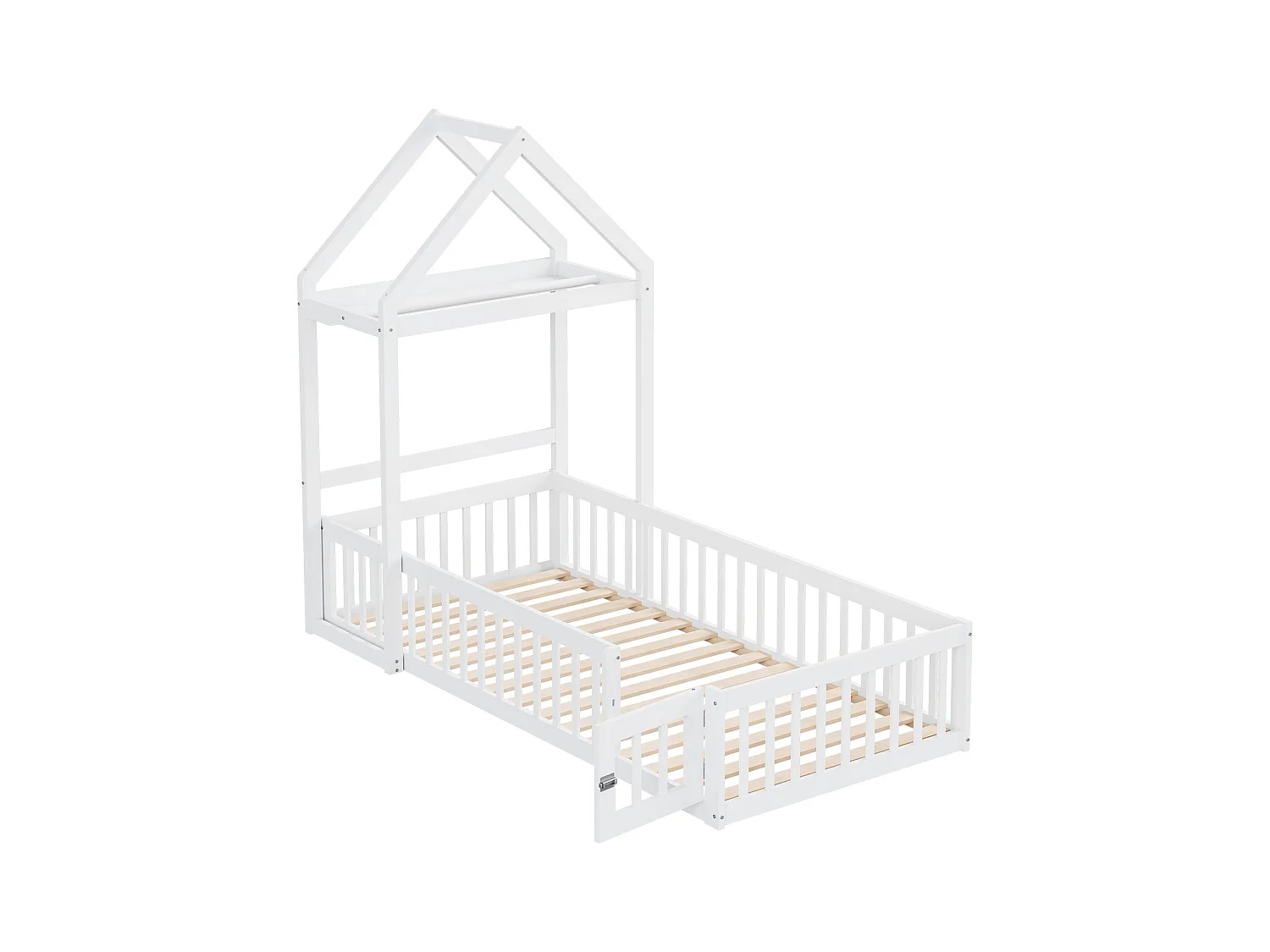 Lit enfant 90 x 200 cm - Cadre de lit avec rangement et porte de sécurité - bois blanc - sans matelas