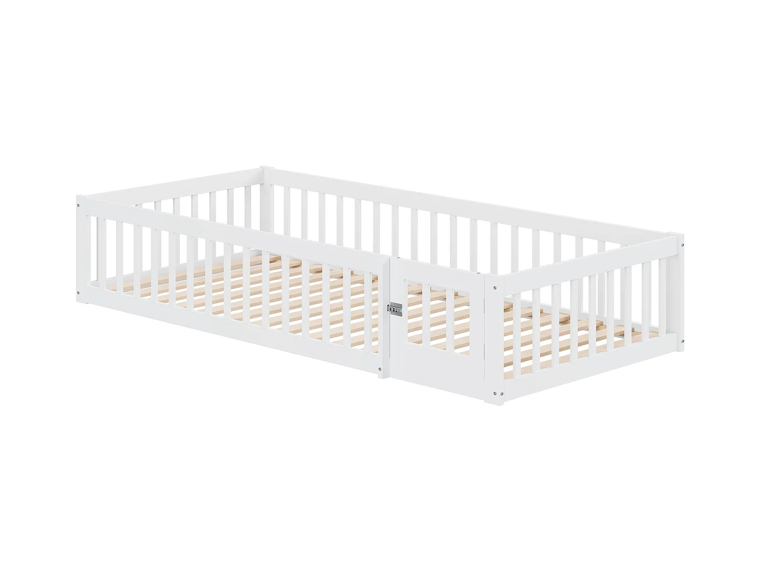Lit enfant 90 x 200 cm - Cadre de lit avec rangement et porte de sécurité - bois blanc - sans matelas
