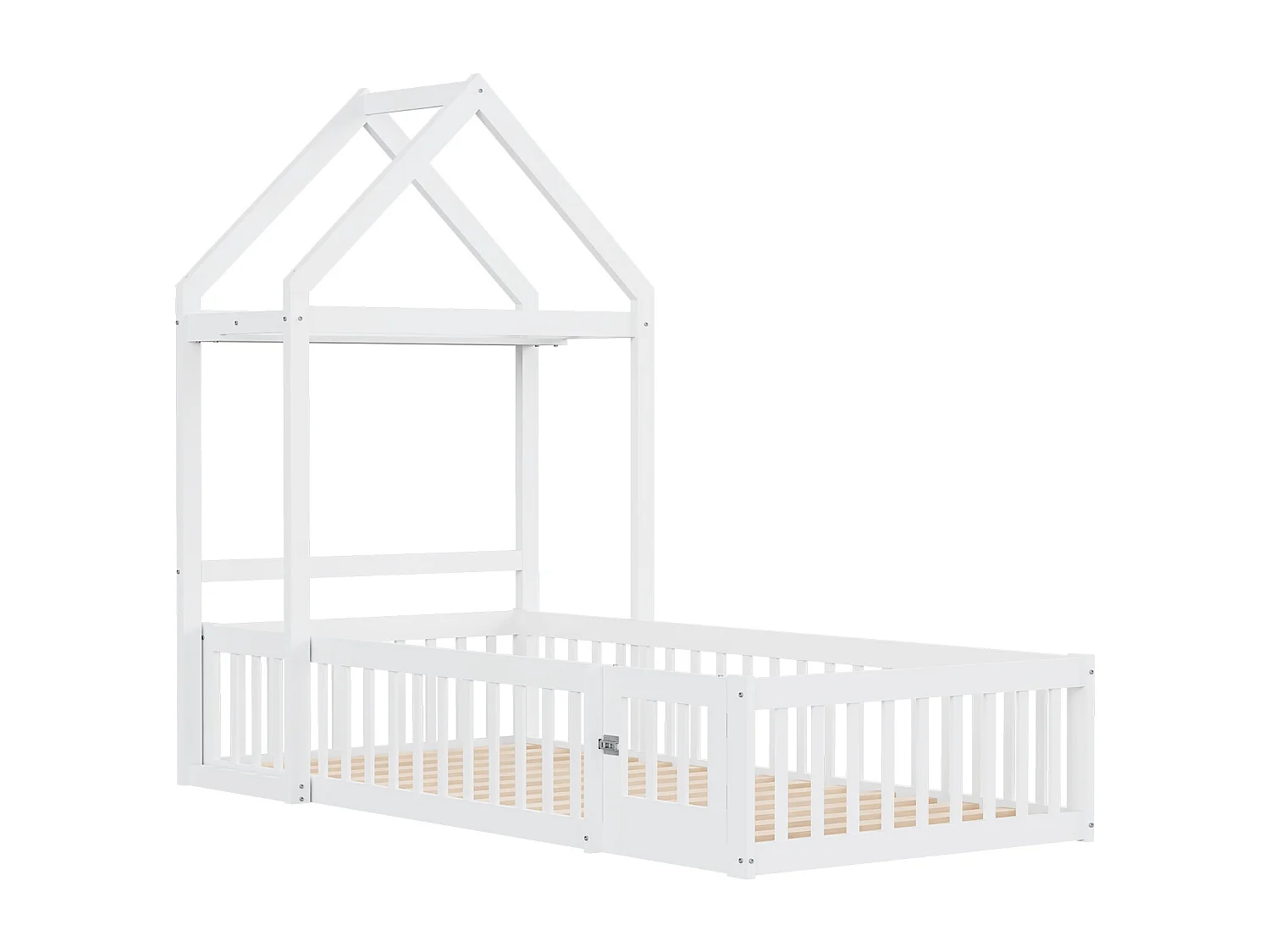 Lit enfant 90 x 200 cm - Cadre de lit avec rangement et porte de sécurité - bois blanc - sans matelas