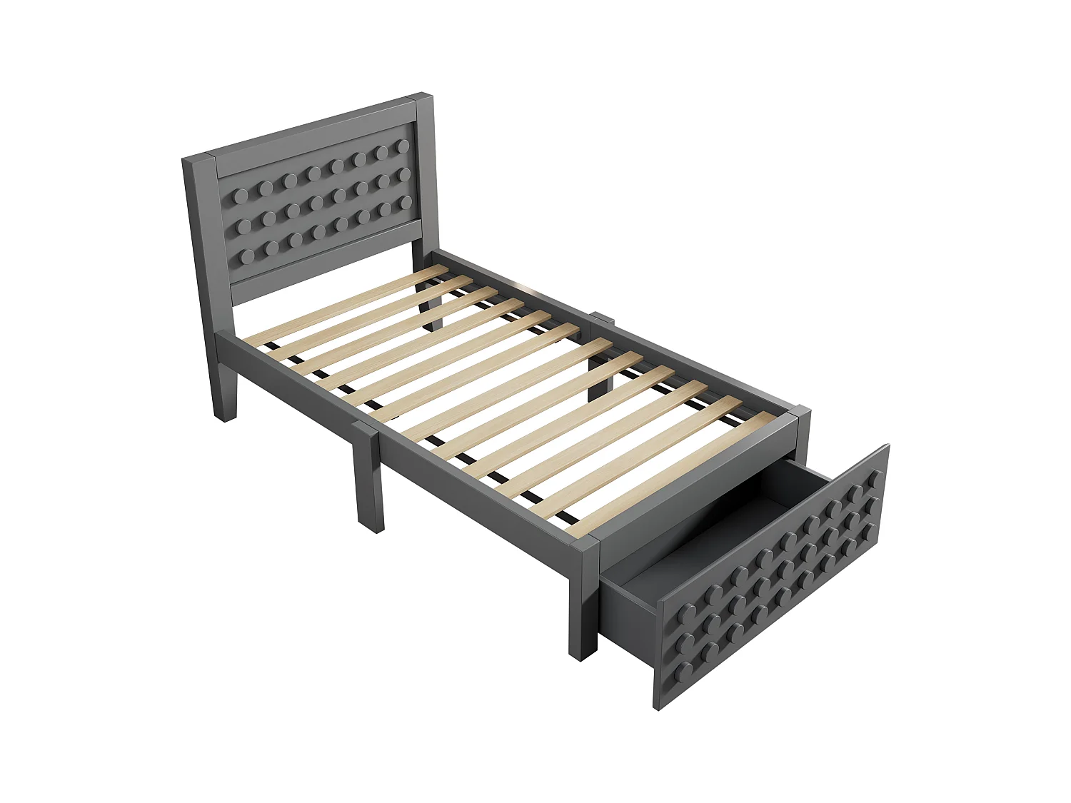 Cama de criança 90x200 cm - Cama individual com gavetas e armário por baixo da cama - madeira cinza - sem colchão