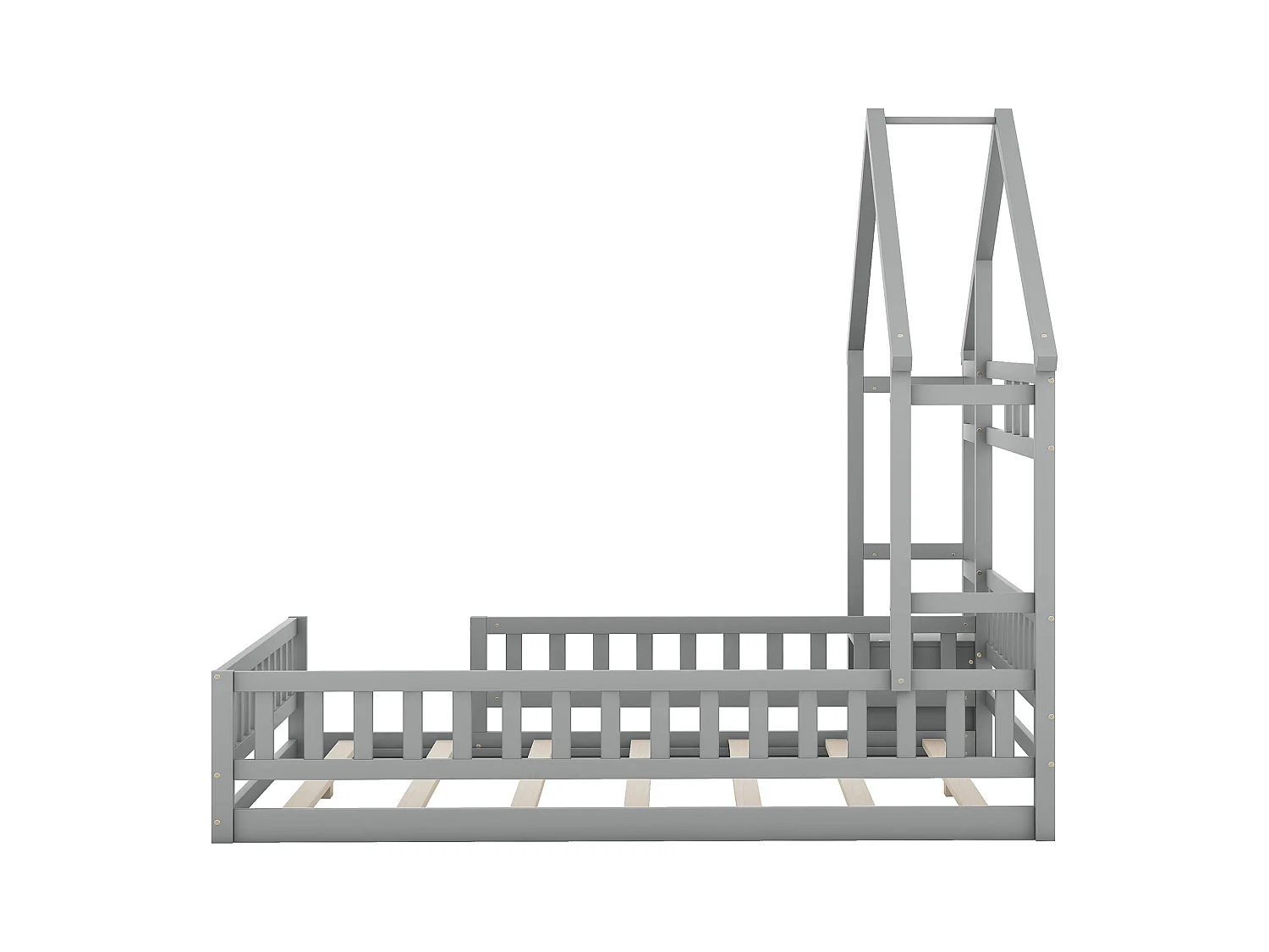 Cama de criança 140 x 190 cm - Cama de casal com grades e mesas de cabeceira - formato casa - cinzento