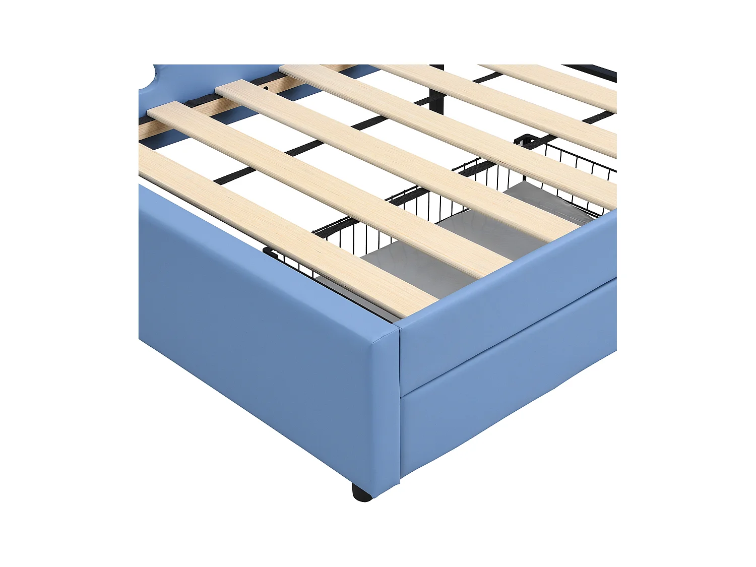 Lit enfant 90x200 cm - Cadre de lit en métal avec 2 tiroirs - design baleine - bleu