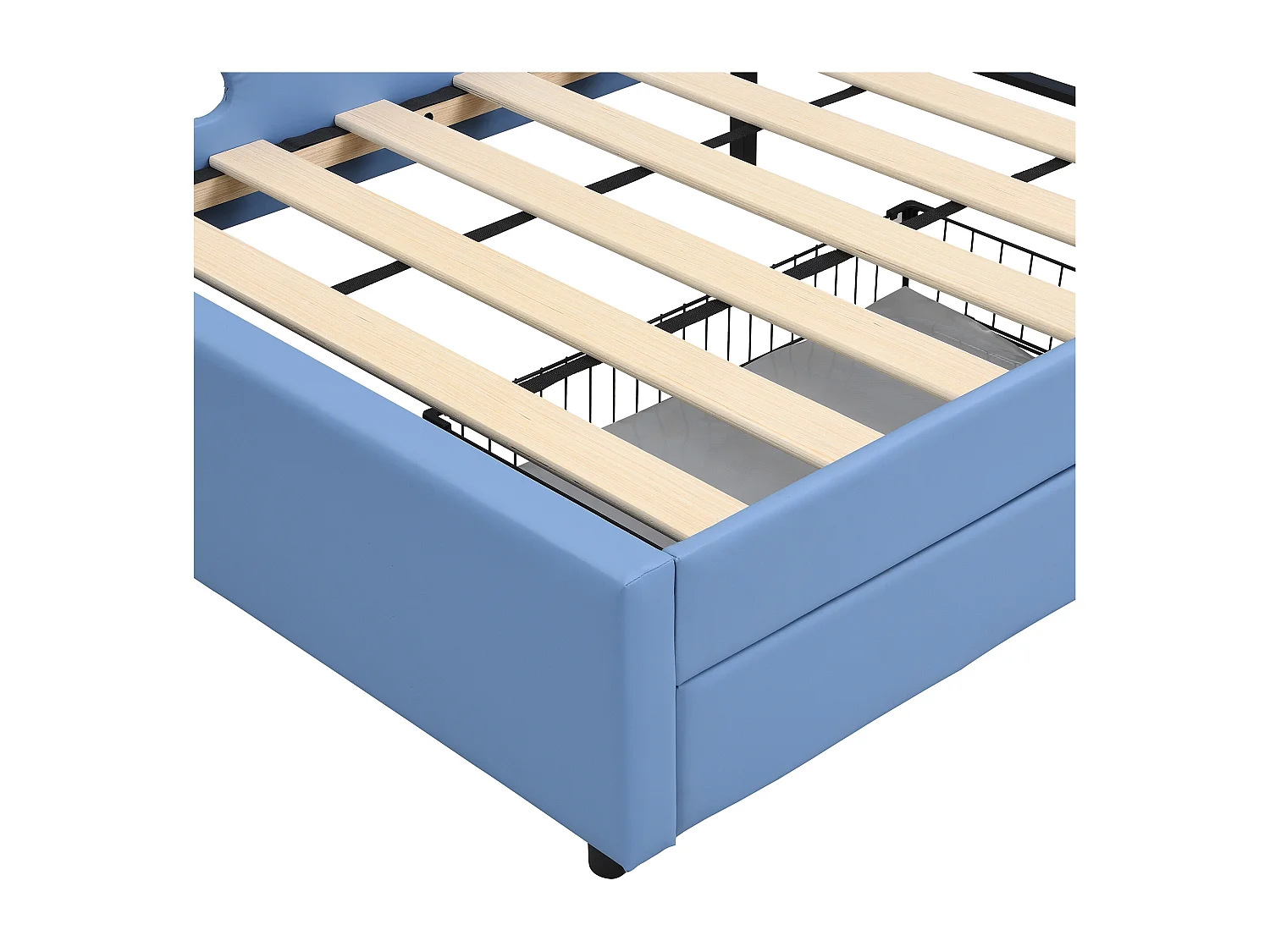 Lit enfant 90x200 cm - Cadre de lit en métal avec 2 tiroirs - design baleine - bleu