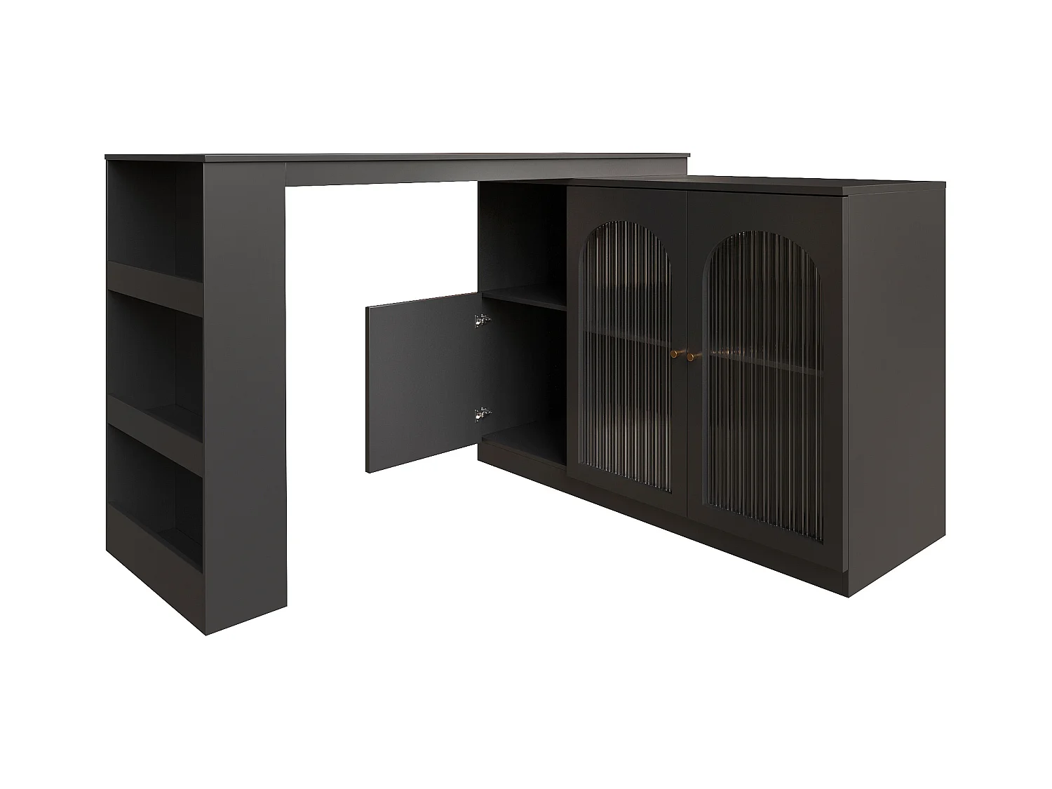 Meuble de bar rotatif - 200 x 40 x 103 cm - avec 3 portes et 4 rangements ouverts - porte vitrée - noir