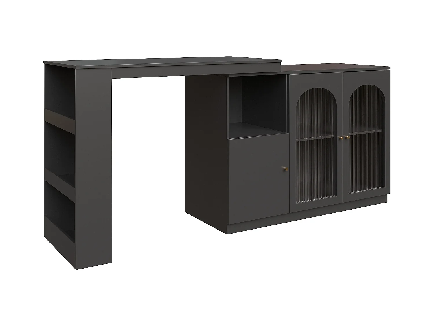 Meuble de bar rotatif - 200 x 40 x 103 cm - avec 3 portes et 4 rangements ouverts - porte vitrée - noir