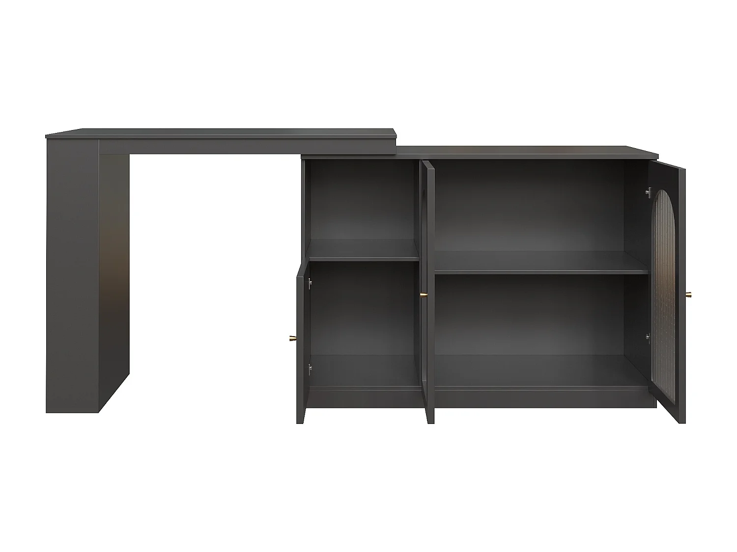 Meuble de bar rotatif - 200 x 40 x 103 cm - avec 3 portes et 4 rangements ouverts - porte vitrée - noir