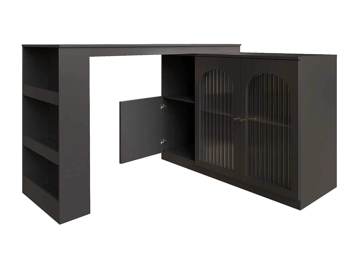 Meuble de bar rotatif - 200 x 40 x 103 cm - avec 3 portes et 4 rangements ouverts - porte vitrée - noir