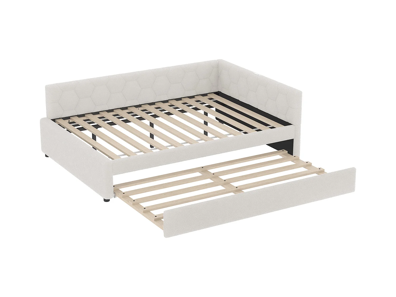 Lit gigogne 140x200 - Lit adulte avec recharge USB et lampe de chevet - velours blanc - sans matelas